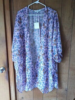 Davi & Dani Tiger Print Sheer Kimono Cardigan Size S NWT